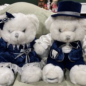 Elegant White and Blue Teddy Bear Couple